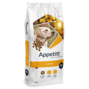 Appetitt Light hundfoder 12 kg fodersäck; gul och vit, labrador retriever (gul) avbildat